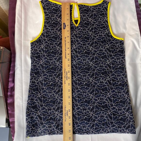 Banana Republic Tank Top Lace Floral Blue Yellow Layered Size 0 Eyelet Keyhole - Picture 8 of 8